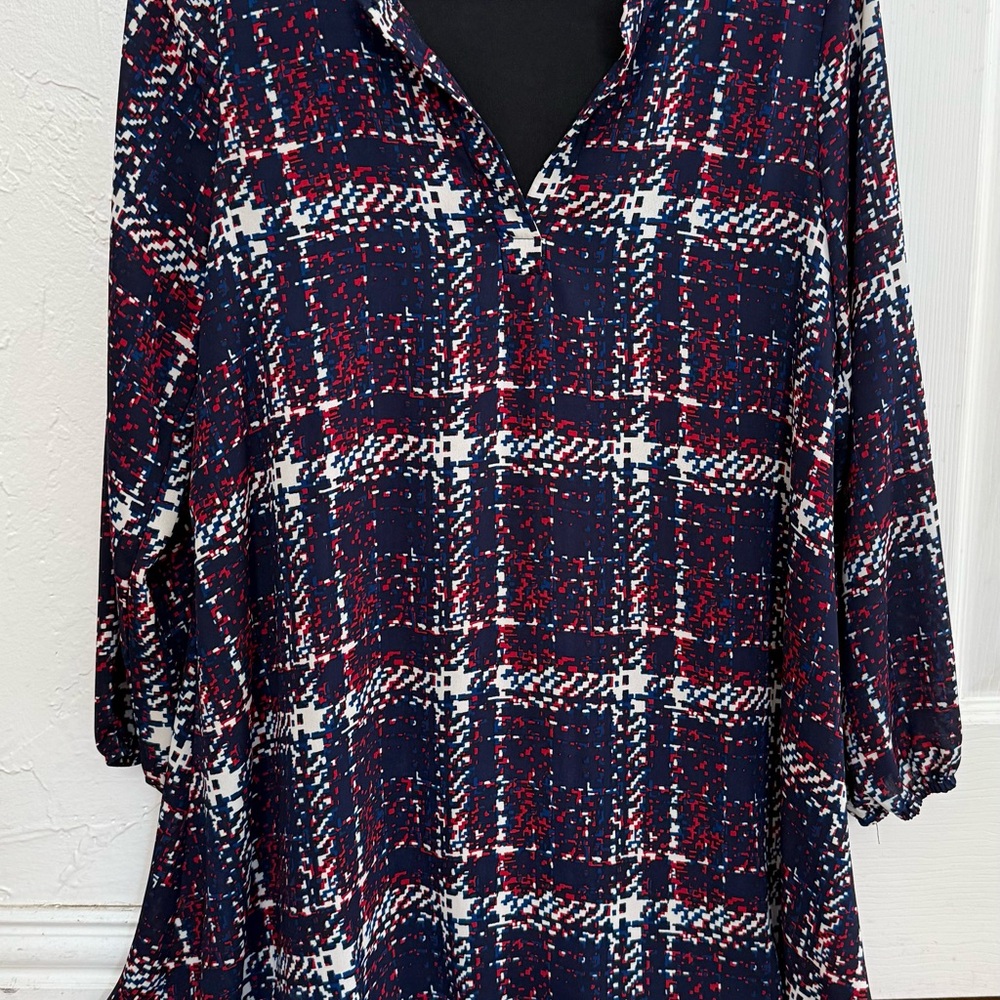 Blue and White Boxy Tunic with Notched Collar